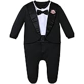 A&J DESIGN Baby Boy Tuxedo Gentleman Footie One-piece Romper with Bow Tie