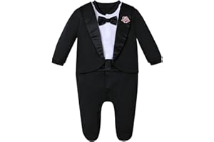 A&J DESIGN Baby Boy Tuxedo Gentleman Footie One-piece Romper with Bow Tie Newborn-9 Months