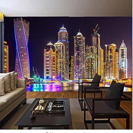 Amazon Com Mznmcustom 3d Photo Wallpaper Dubai Night View City Building Wall Mural Wall Papers Home Decor Living Room Background Wall Painting 350x250cm Home Kitchen