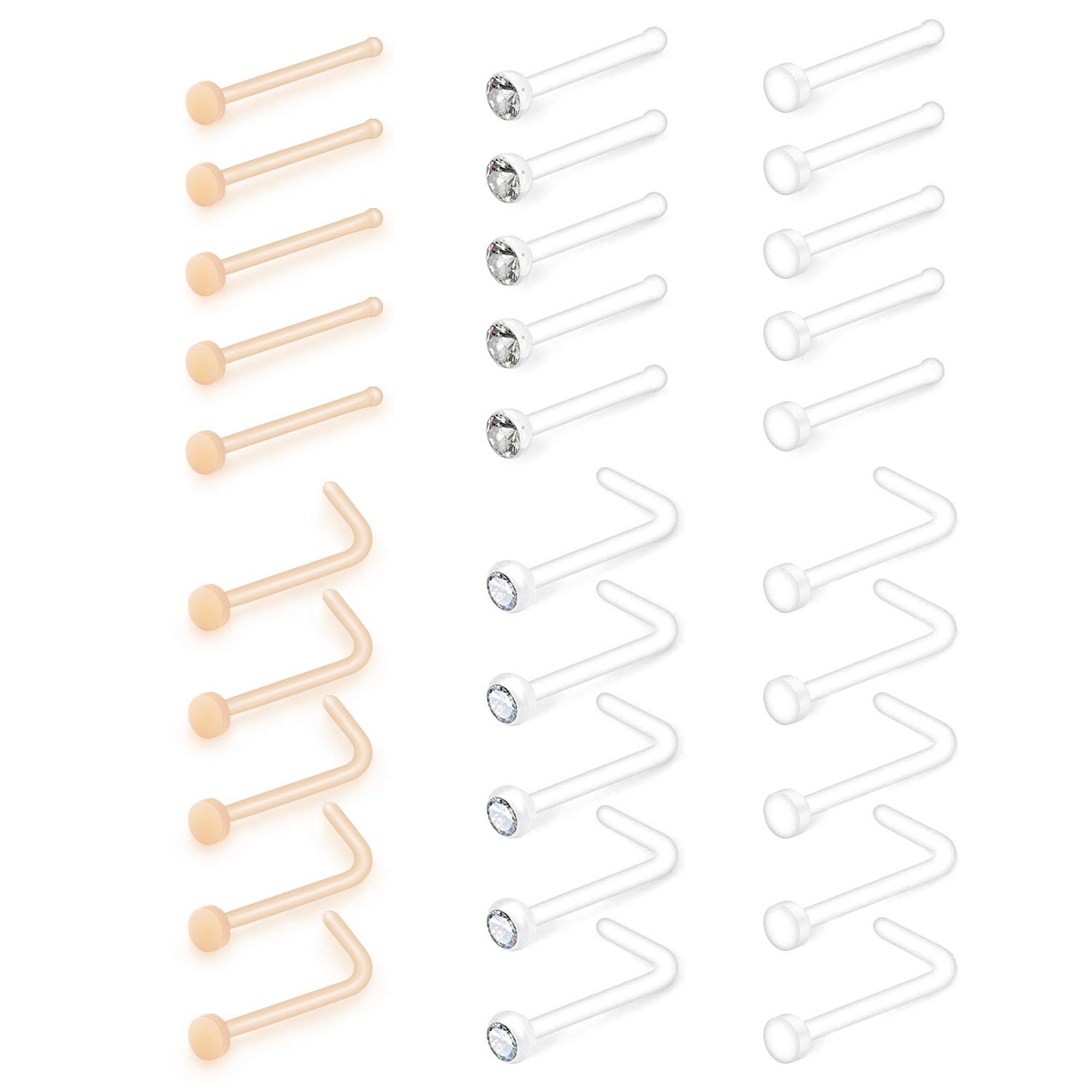 Mayhoop 20g Clear Nose Studs L Shape Nose Piercing Retainer Flexible Nose Bone Flesh Nostril Piercing Retainer for Work Flat Top