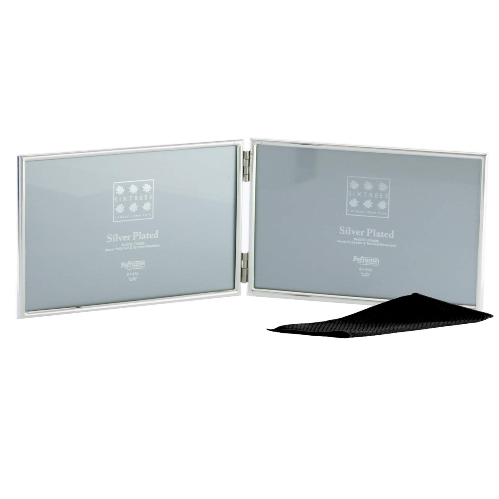 Sixtrees Cambridge 2-400-64HD Silver Plated Folding Photo Frame for two 4" x 6" Pictures - Complete with microfibre polishing cloth.