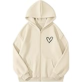 Verdusa Women's Heart Print Hoodie Sweatshirt Casual Zip Up Jacket Outerwear with Pockets