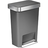 simplehuman 45 Liter / 12 Gallon Rectangular Kitchen Step Trash Can with Soft-Close Lid, Grey Plastic