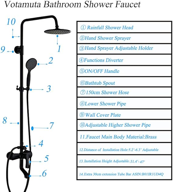 Votamuta New 8 Rainfall Shower Faucet Single Handle Bathroom