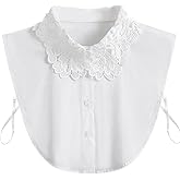 Shinywear Fake Collar, Lace Peter Pan Detachable Dickey Collar, Embroidered Half Shirts Blouse Faux False Collar for Women Girls Sweater Dress Attachment White