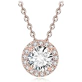 JewelryPalace Halo 1.2ct Moissanite Round Cut Pendant Necklace for Women, 14K White Yellow Rose Gold Plated 925 Sterling Silver Necklace for Her, Simulated Diamond Jewelry Sets 18 Inches Chain VVS D-F