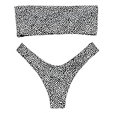 CharMma Women's Strapless Leopard Print High Cut Two Piece Bandeau Bikini Set (Black, M)