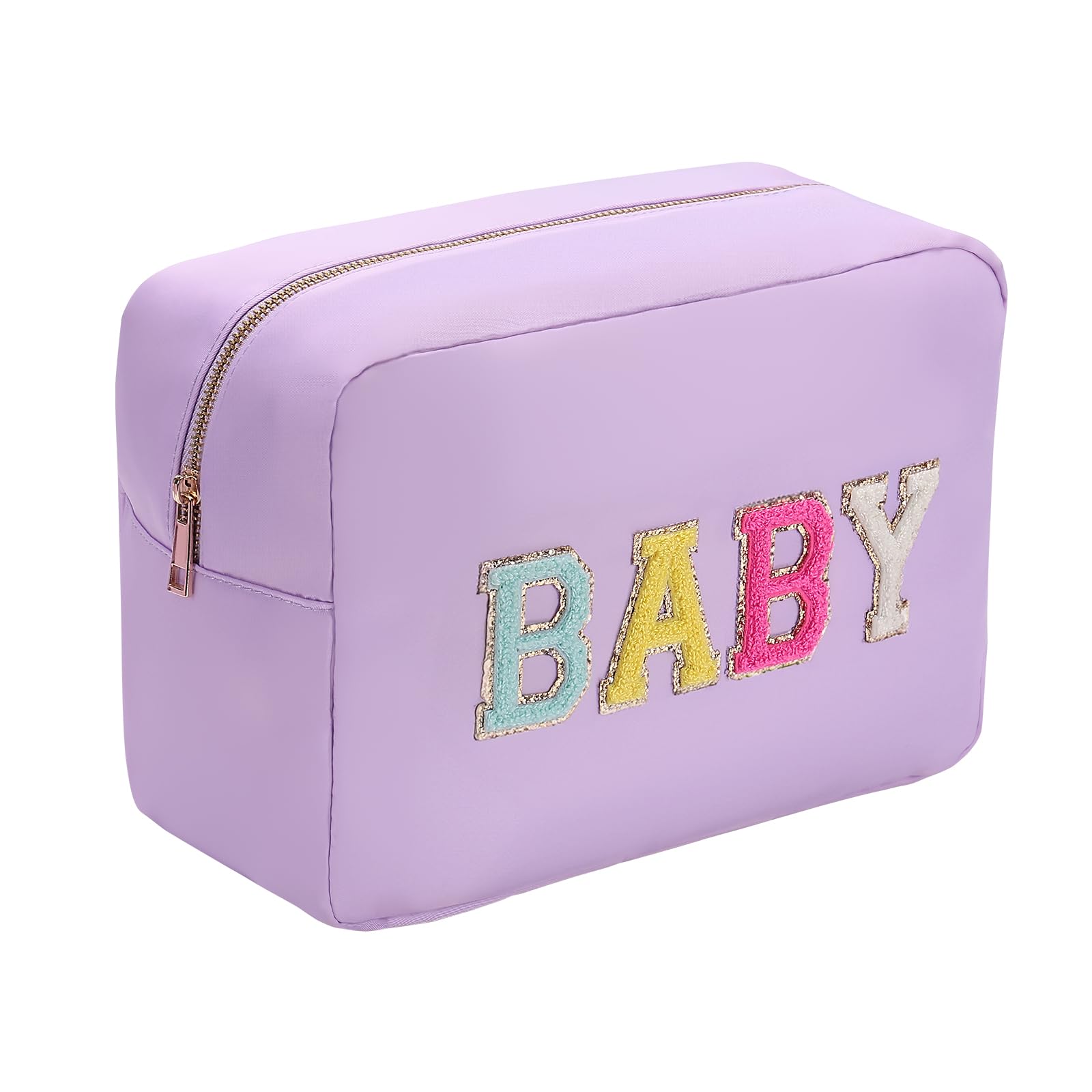 YogoRun Super Large Preppy Makeup Bag Glitter Chenille Cosmetic Pouch Women Travel Cosmetic Bag (XL, Purple-Baby)