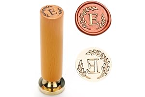 YOLAKIS Botanical Alphabet E Wax Seal Stamp with Initial Wood Handle Vintage Floral Leaves Brass Wax Stamp Head Ideal for Wedding Invites Gift Wrapping Envelopes & Christmas Cards Decor-Letter E