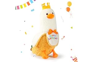 PEACH CAT Banana Duck Plush Pillow with Birthday Party Crown Banana Duck Stuffed Animal for Birthday Gift for Kids Yellow 12"