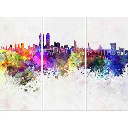 ArtzFolio Mumbai Skyline in Watercolor, India Split Art Painting Panel On Sunboard 24 X 18Inch