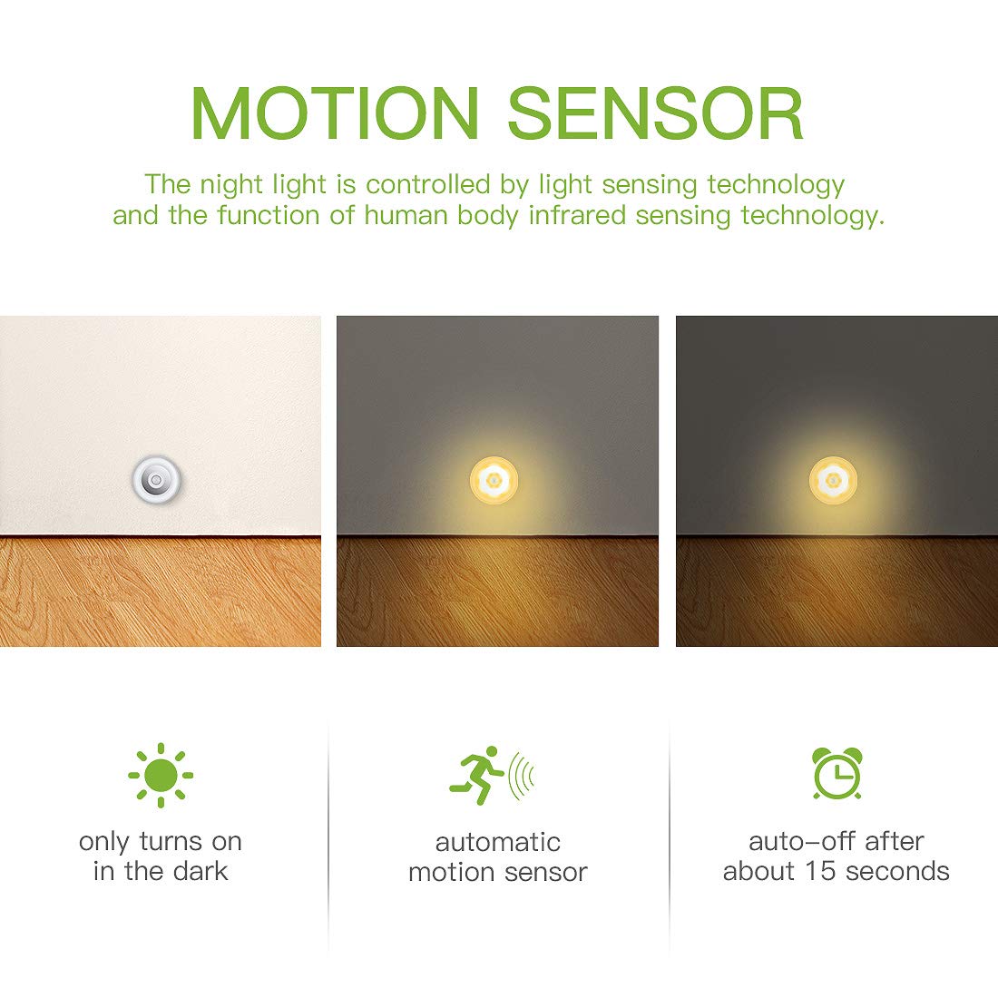 Wireless Motion Sensor Night Light, Battery-Powered LED Night Lights for Kids Girls, Magnet Stick-on Stick-Anywhere Closet Light for Stair, Kitchen, Hallway, Bathroom, Bedroom (2 Pack, Warm White)