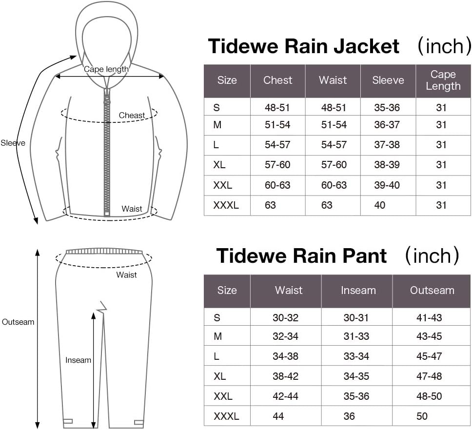 TideWe Rain Suit, Waterproof Breathable Lightweight Rainwear (Black Size XXXL): Automotive