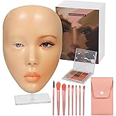 Makeup Practice Face Set, Including Silicone Mannequin Face with Stand, 7-Color Eye Shadow Palette, and 8 Makeup Brushes
