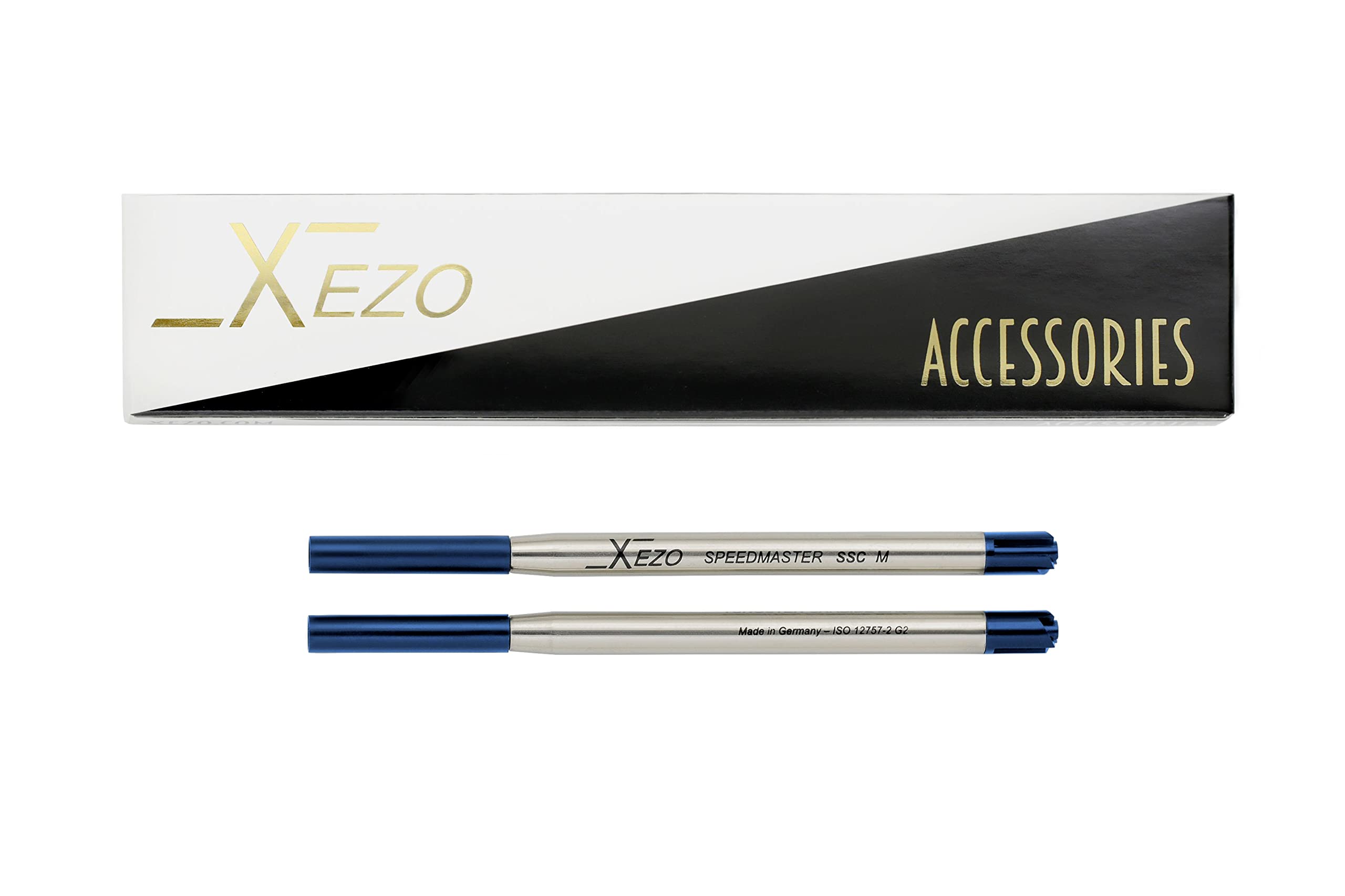 Xezo Blue SSC-M Standard Ballpoint Refills, Pack of 2. Medium to Fine Stroke Width. Made in Germany