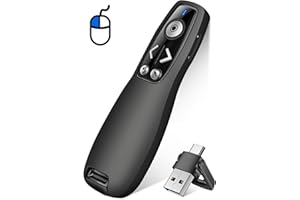 ELISWEEN Air Mouse 2-in-1 USB Type C Presentation Clicker Wireless Presenter Remote for PowerPoint, Powerpoint Clicker with Volume Control PowerPoint Slide Advancer for Mac, Computer, Laptop