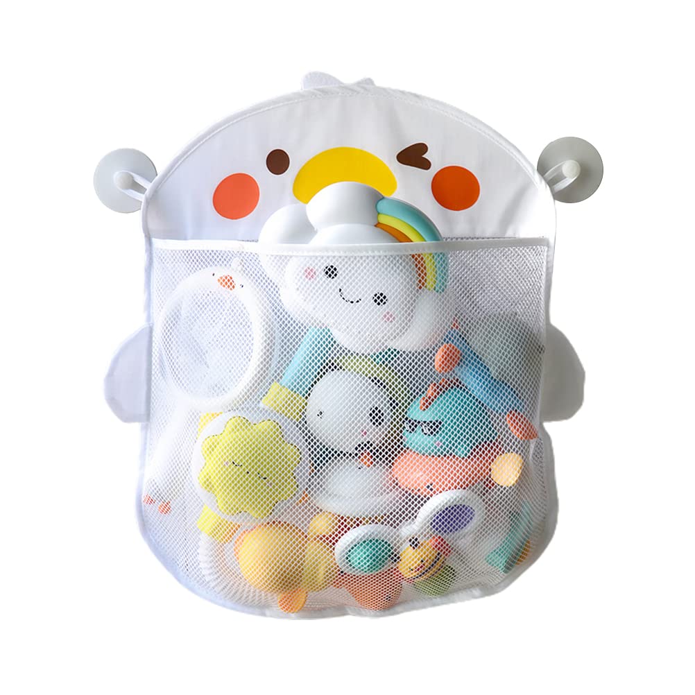 Bath Toy Mesh Bags Cute Duck Bath Toy Organiser with 2 Extra Strong Handle Closure Suction Cup Hooks Bath Toy Storage Bath Toy Net