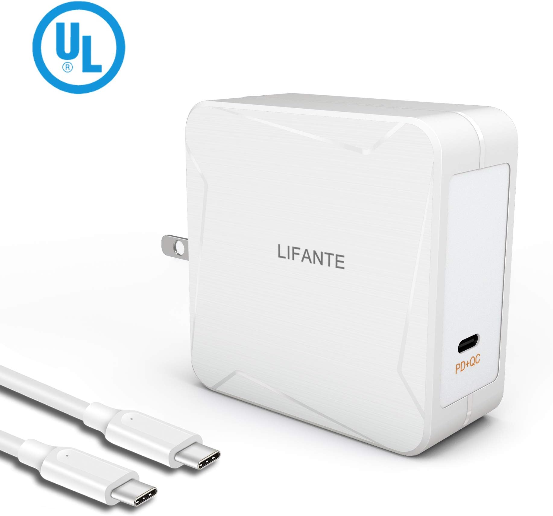 61W USB C Charge for MacBook Pro 13'' 15'', Mac Book Air 2018, iPad Pro 2018, LIFANTE USB-C to USB-C Ac Power Adapter Charger for Samsung, Dell and More Laptop with 6.6Ft Type-C Cable[UL Certified]