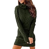 Langwyqu Womens Cable Knit Sweater Dress Sexy Long Sleeve Bodycon Turtleneck Mini Fall Sweaters Dresses