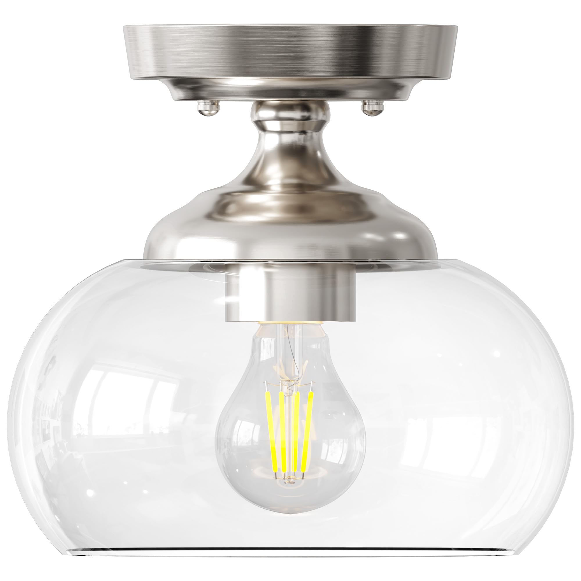 Photo 1 of VONLUCE Industrial Semi Flush Mount Ceiling Light, 8.3" Ceiling Light Fixture with Clear Glass Shade, Farmhouse Lighting for Hallway Kitchen Bedroom Entryway, Brushed Nickel Flush Mount Light Fixture