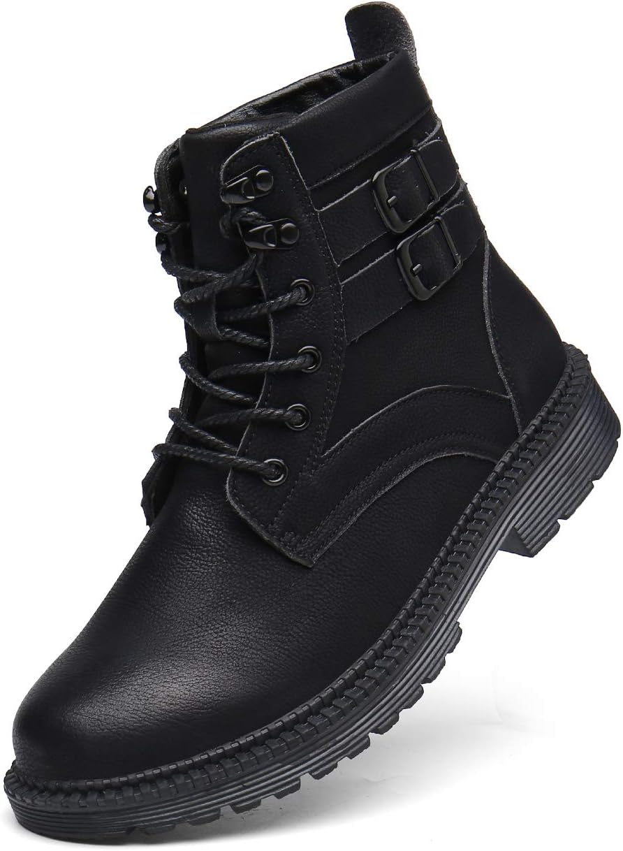 Men's Combat Boots Black Motorcycle Sneakers Rubber Sole Classic 5 Inch-Genuine Leather