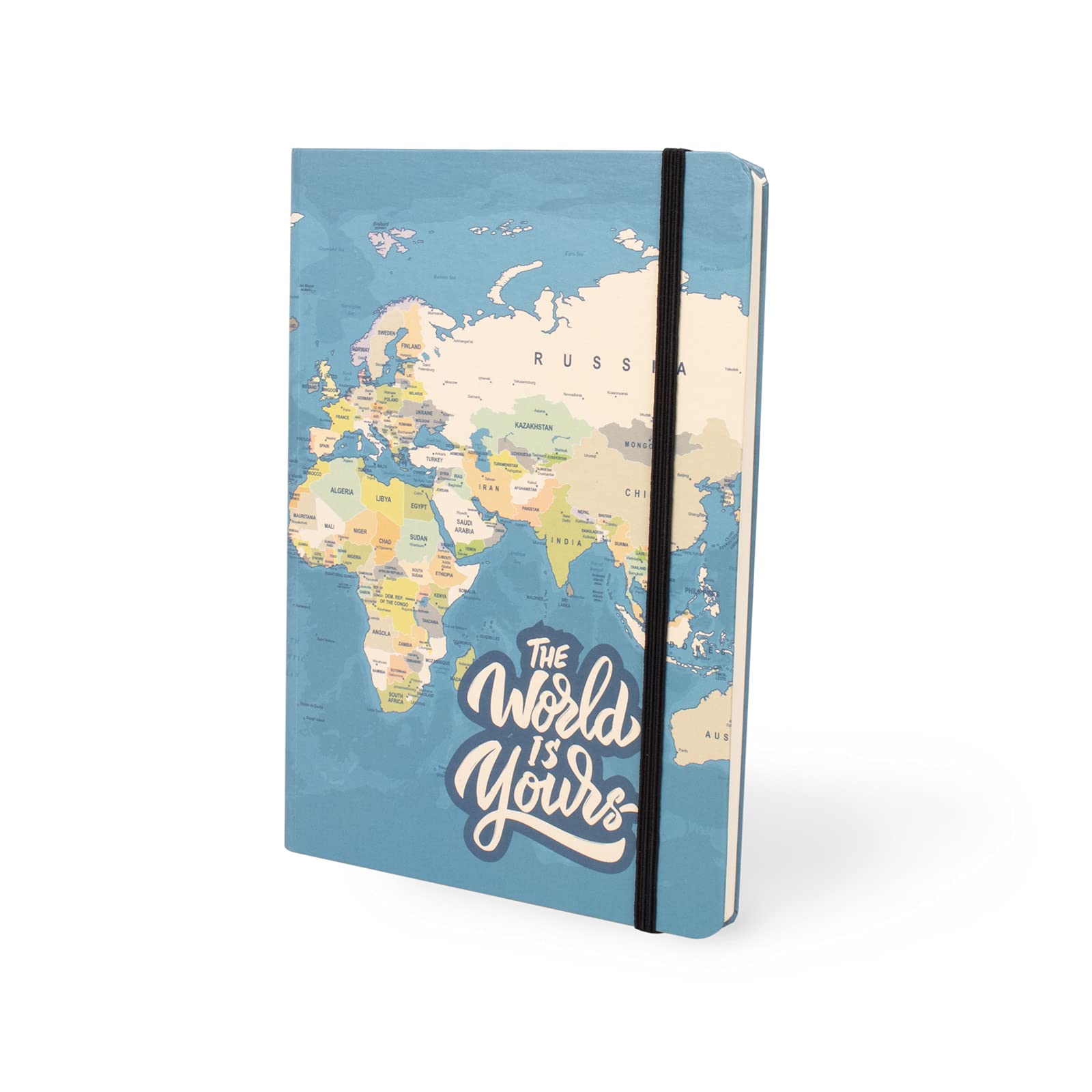 I-TOTAL - Funny Notebook A5 / with Elastic Closure Bookmark | Gifts for Girls Or Boys (Blue Maps)