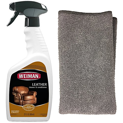Weiman Leather Cleaner and Polish With Microfiber Cloth - Clean and Condition Car Seats, Shoes, Couches and More - 22 Fluid Ounces