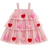 Toddler Baby Girl Outfit 3D Plush Heart Sleeveless Layered Tulle Tutu Dress Suspenders Summer Clothes