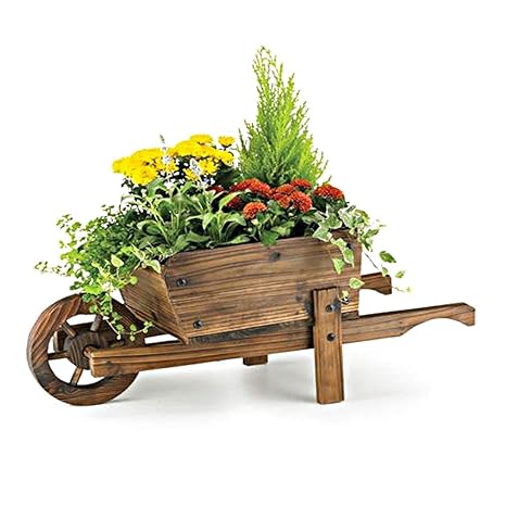 Homezone rustikale Holzschubkarre, Gartendekoration, Pflanzentrog, 70 cm