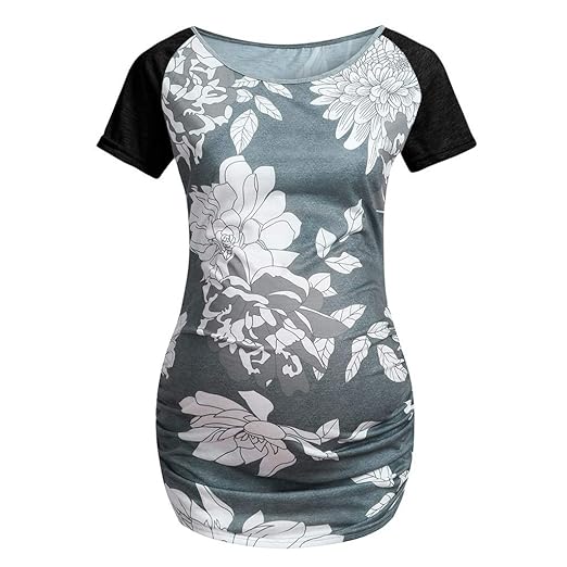 Lonshell Mutterschafts Damen Kurzarm Umstandsshirt Sommer Tops Pullovershirt für Schwangerschaft Drucken Umstandsmode T-Shirt