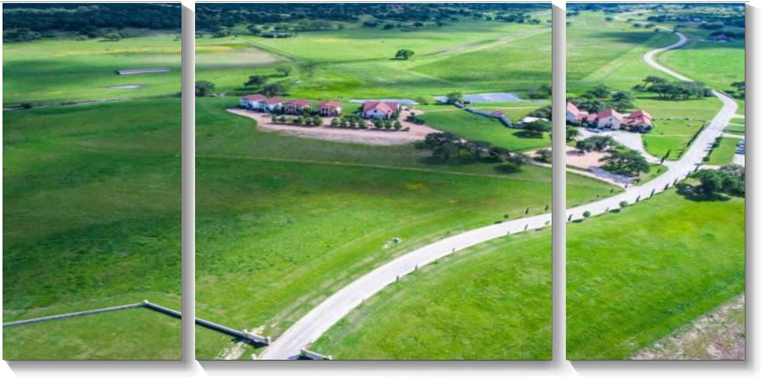 3 Panel Canvas Wall Art Luxury mansion home on vineyard winery open green Texas hill country Framed Print Picture Painting and Posters Living Room Bedroom for Home Decor Artwork Ready to Hang