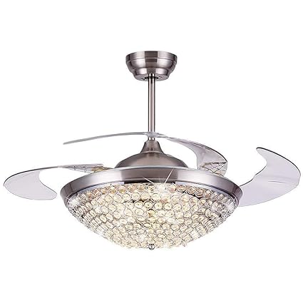 42 Round Crystal Bowl Ceiling Fan Light 4 Invisible Retractable