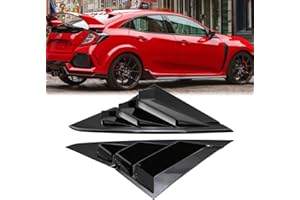 Dreamseek Rear Side Window Louvers for Honda Civic Type R, Hatchback 2016 2017 2018 2019 2020 2021 10th Gen ABS Scoop Shade Cover Air Vent Blinds Racing Style Shutter in Glossy Black