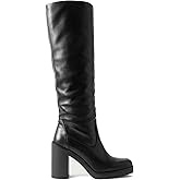 STALOV Knee High Boots for Women Slouchy Ruched Ruond Toe Side Zipper Leather Tall Boots Fashion Chunky Block Heel Boot