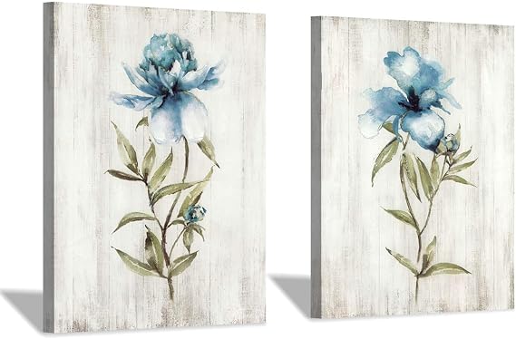 Amazon.com: Blue Flower Canvas Wall Art: Botanical Floral Artwork