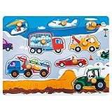 ROBOTIME Wooden Transportations Peg Puzzle Game Creative Toddler Knob Puzzle Toys Best Gifts for Toddler