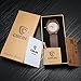CUCOL Cowhide Leather Strap Watch Wooden Case Analog Quartz Wristwatch Father's Day Gifts for Dad
