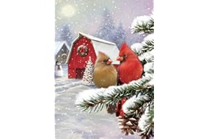 MVVMTOP Cardinal Bird Diamond Painting for Adults, 5D DIY Full Drill Diamond Art Christmas House Round Diamond Art Winter Gem Painting Crafts for Home Wall Decor 12x16 Inch