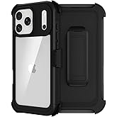 RubCase for iPhone 17 Pro Max Case, Full Body Phone Case with Built-in Screen Protector & Belt Clip Holster, Military Grade Drop Protection Rugged Cell Phone Cover for 17 ProMax 6.9” (Clear Black)