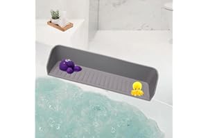 AQUASPLASH SHIELD Bathtub Splash Guard, 2Pack Silicone Bathtub Splash Guard with Strong Suction Cups - Bathtub Accessories, Bath Toy Holder, Bathtub Side Splash Guard, Tub Play Shelf for Kids, 2 Pack (Stone Grey)