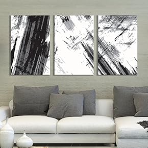 3 Panel Black Abstract Splattered Oak Trees Brush...