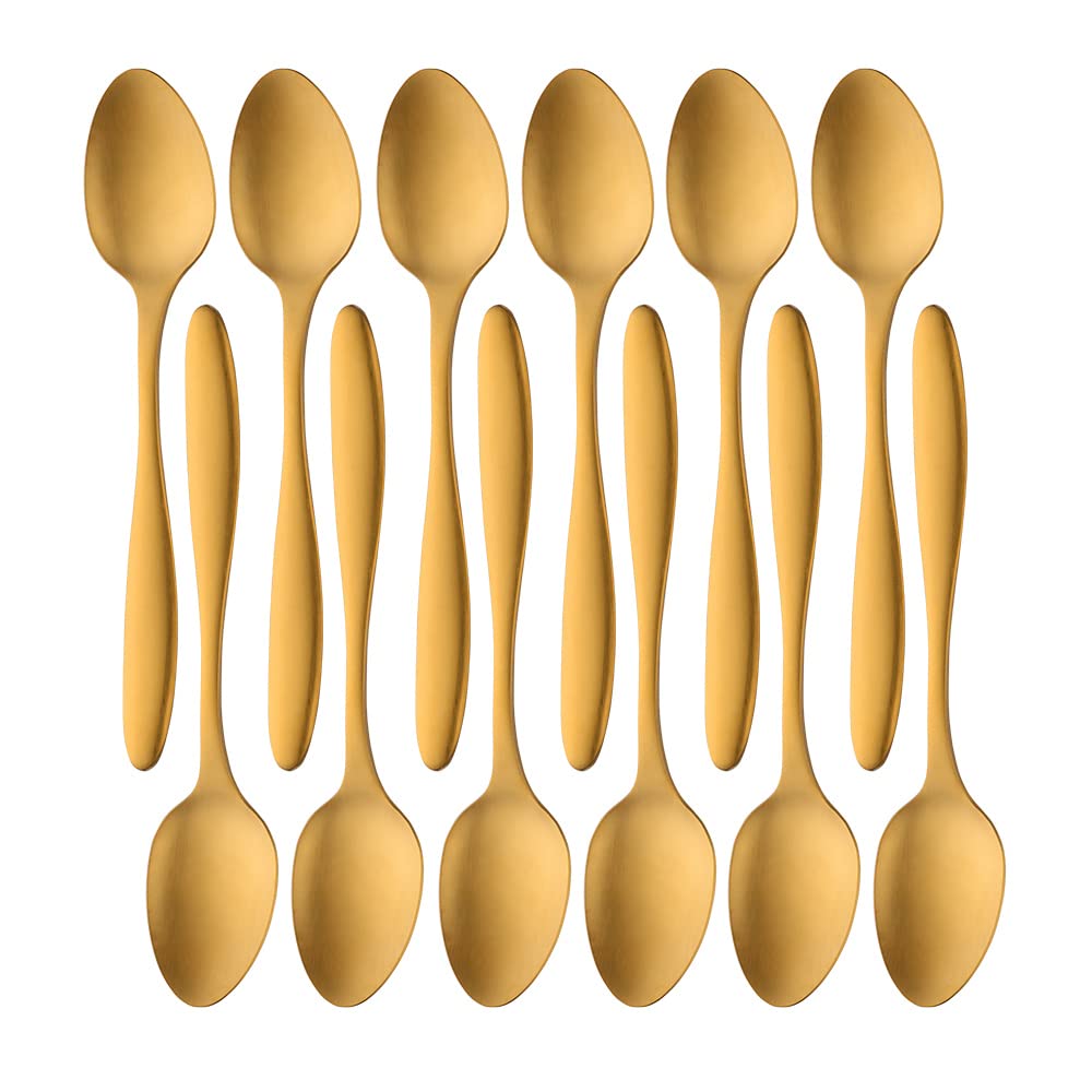 8.2 in/ 20.8cm Dinner Spoons Set of 12, TUPMFG Stainless Steel Cutlery Soup Spoons, Matte Finish Spoon Set Dishwasher Safe(Gold)
