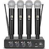 Depusheng R4 Karaoke Wireless Microphones Professional 4 Channels Handheld Wireless Microphone System Metal Dynamic Mic for Karaoke Singing, House Party, Church, Performance