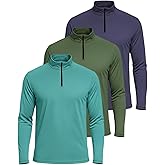 Real Essentials 3 Pack: Men's Dry-Fit Active Quarter Zip Long Sleeve Athletic Performance Pullover (Available in Big & Tall)