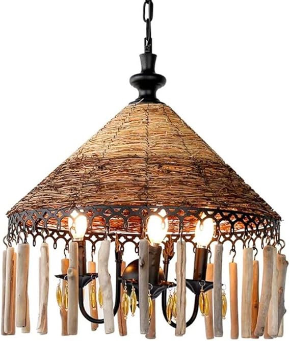 Rattan Chandelier, Vintage Handmade Rattan Chandelier Cafe Features