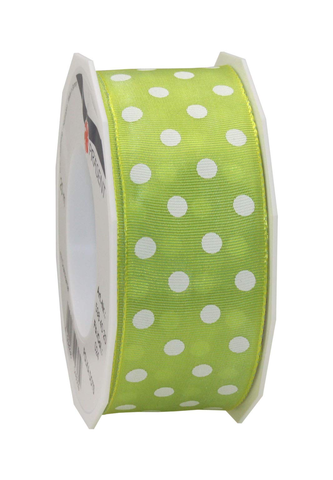 Präsent - Polka Dots Wired & Printed Ribbon Lime-White 40 mm Width, 20 m Length — image 1