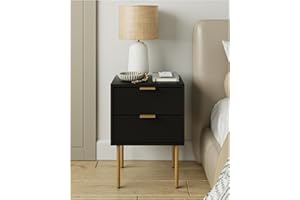 AEPOALUA Nightstand,Small Bedside Table with Two Drawers,Black Fluted Night Stand,End Table with Gold Frame,Bedside Furniture,2 Drawer Dresser for Bedroom,Living Room,Diamond