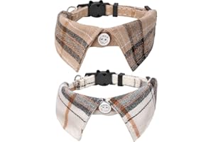 LAMPHYFACE 2 Pack/Set Cat Collar Breakaway with Cute Bow Tie and Bell Plaid for Kitty Adjustable Safety