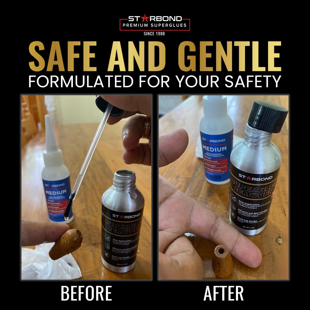 Starbond 2 oz. Super Glue Remover – Dissolves Adhesive – CA Glue Debonder with Easy Brush Cap Applicator