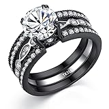 MABELLA CZ Black Wedding Band Engagement Ring Sets